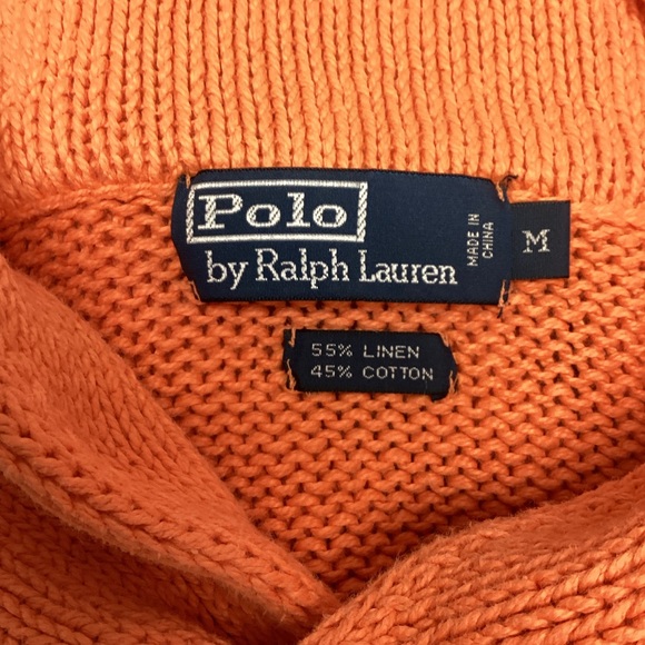 Polo by Ralph Lauren Sweater Women’s Medium Linen Blend Orange Pullover Pocket - Picture 7 of 8
